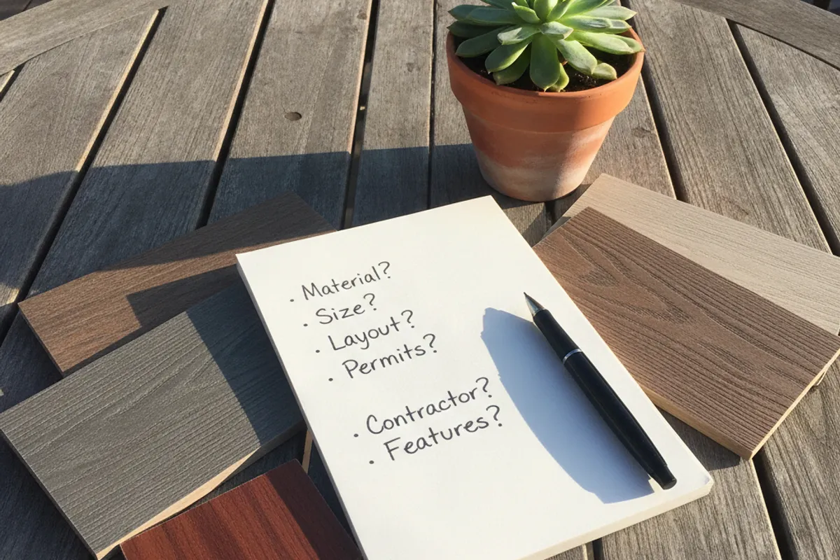 Decking samples beside a written project checklist