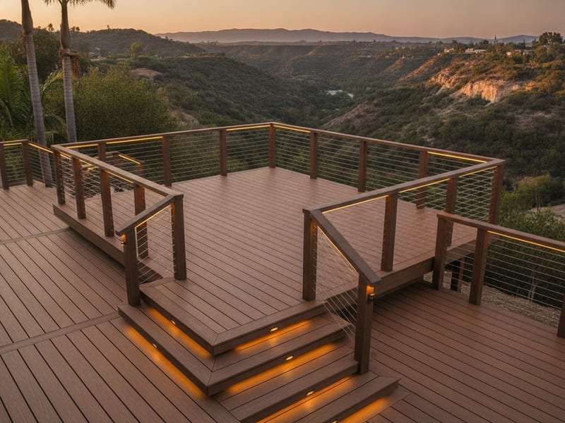 A deck with steps connecting two levels