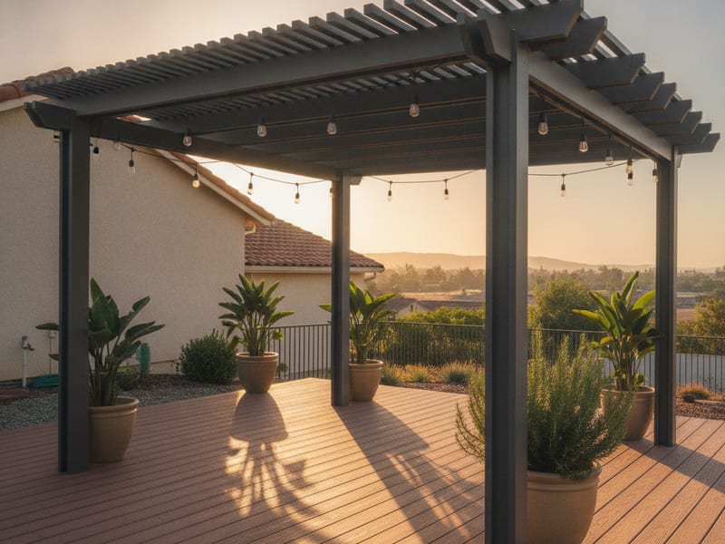 Open-slat pergola over a deck