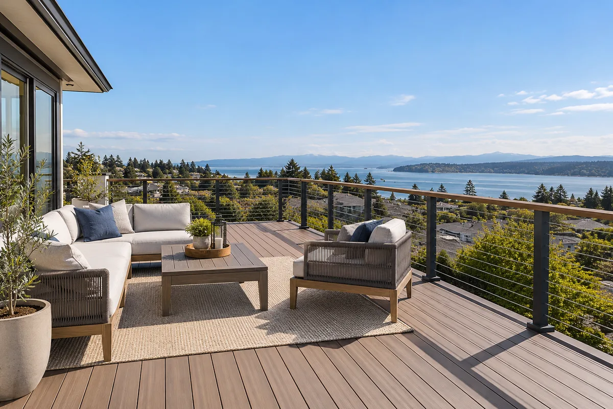 A deck overlooking the water